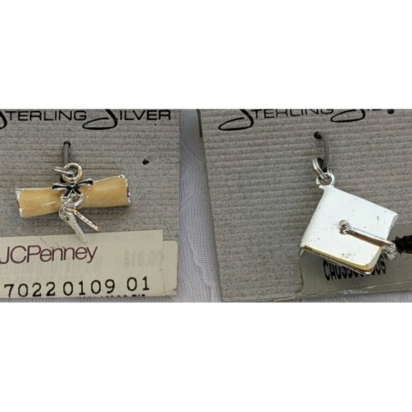 2 Sterling Silver Charms Graduation Cap Diploma Hat Pendant Grad Gift Deadstock - Picture 10 of 11